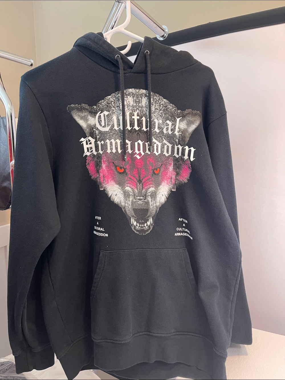Marcelo Burlon County of Milan Cultural Armageddon Wolf Hoodie Black Size Medium